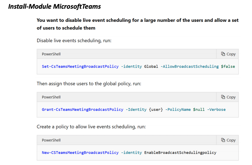 PowerShell for Microsoft Teams Live Events